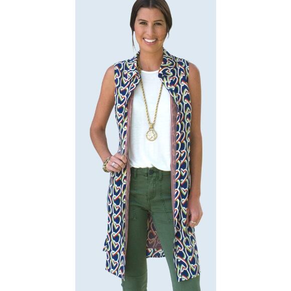 CAbi 5370 Amour Hola Collection Blue Interlocking Hearts Shirt Dress Sz S - Picture 11 of 11